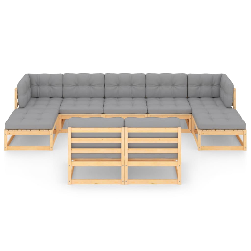9-tlg. Garten-Lounge-Set mit Kissen Kiefer Massivholz